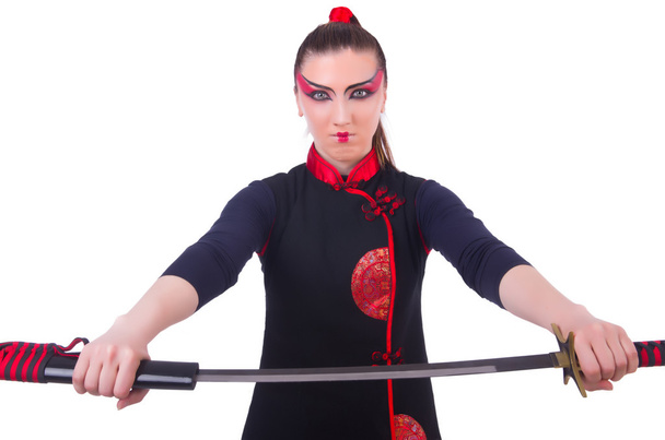 Mujer en concepto de arte marcial japonés - Foto, Imagen