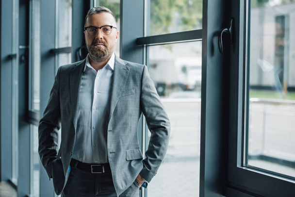 handsome businessman in formal wear and glasses looking at camera  - Valokuva, kuva