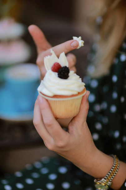fresh baked cupcake with cream - Фото, изображение