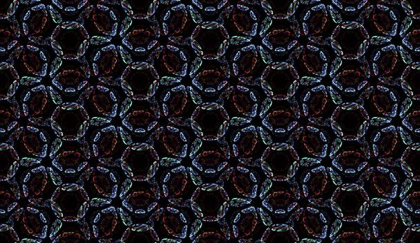 Modern varrat nélküli mintázat. Fekete háttér izzó kék elemek absztrakt tervezése. - Fotó, kép
