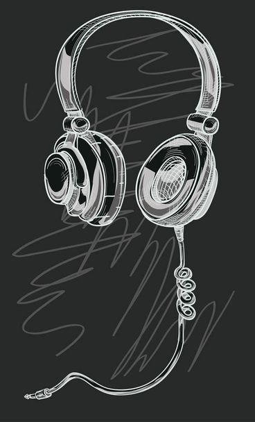 Hand drawn monochrome funky musical headphones - Vektör, Görsel