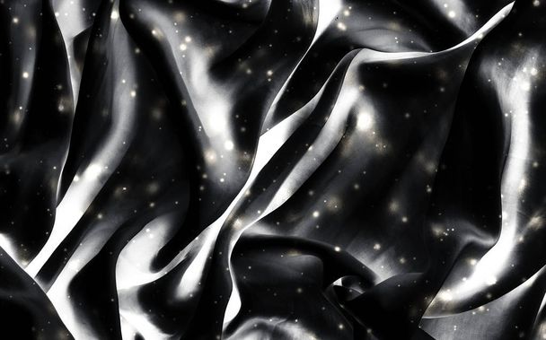 Magic holiday silk flatlay background texture with glowing snow, - Valokuva, kuva