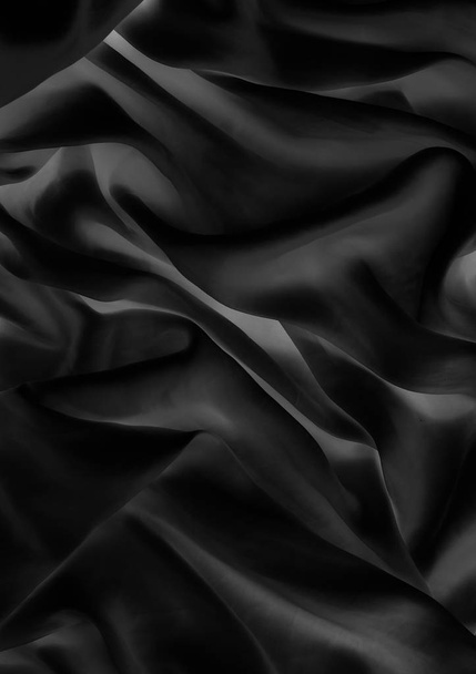 Luxe zwarte zachte zijde flatlay achtergrond textuur, vakantie glamo - Foto, afbeelding