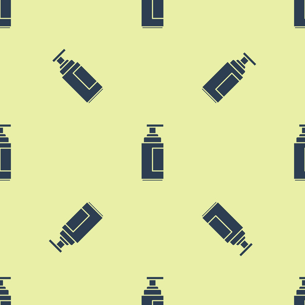 Blue Cream or lotion cosmetic tube icon isolated seamless pattern on yellow background. Body care products for men. Vector Illustration - Vector, Image