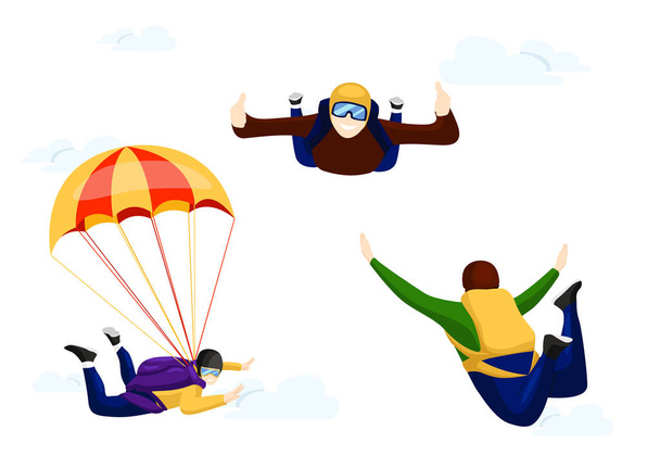 Flat vector set of professional skydivers. - Vector, Image