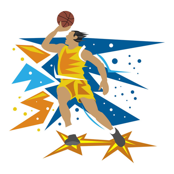Jogador de basquete em fundo branco, design plano
 - Vetor, Imagem