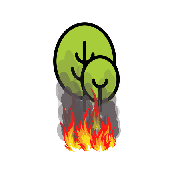 Значок лесных пожаров, два дерева с огнем под ними, векторная иллюстрация на белом фоне
. - Вектор,изображение