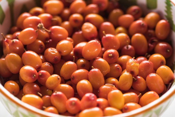 シーバックソーンの熟した果実のクローズアップビュー - 写真・画像