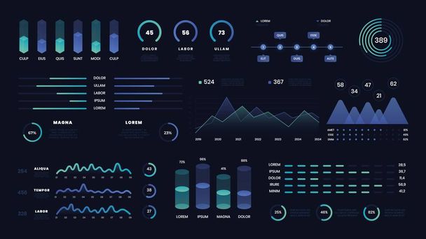 Abstract technology user interface. Vector futuristic neon ui infographics digital illustration on tech panel hud diagram. Data screen with chart, graphic, ui panel, visualization screen - Vector, Image