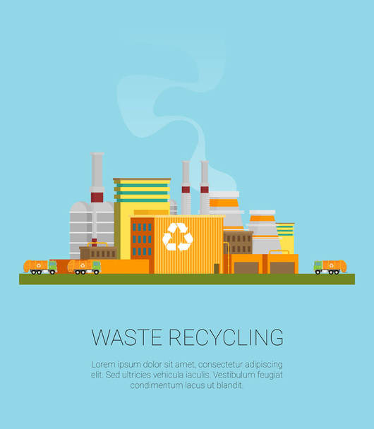Concetto di riciclaggio dei rifiuti. Impianto di riciclaggio dei rifiuti, vettore
 - Vettoriali, immagini