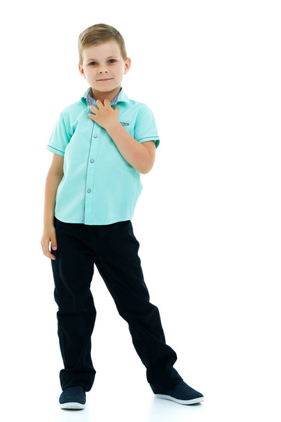Handsome little boy in full growth on a white background. The co - Foto, Imagem