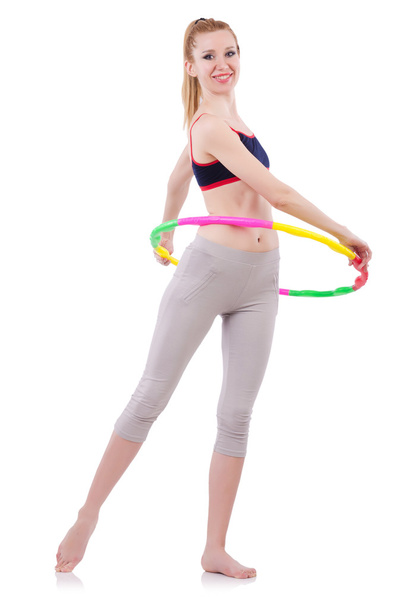 Woman doing exercises with hula hoop - Φωτογραφία, εικόνα