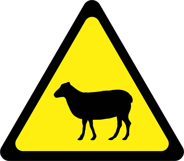 Segnale di avvertimento con pecore su strada
 - Foto, immagini