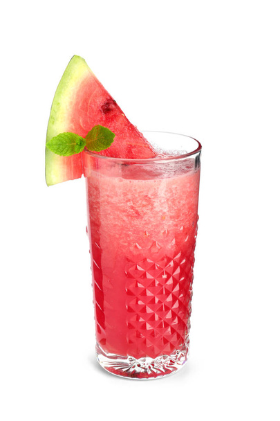 Glass of fresh watermelon juice on white background - Foto, Imagem