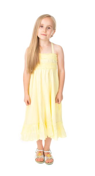 黄色のドレスで美しい子 - 写真・画像