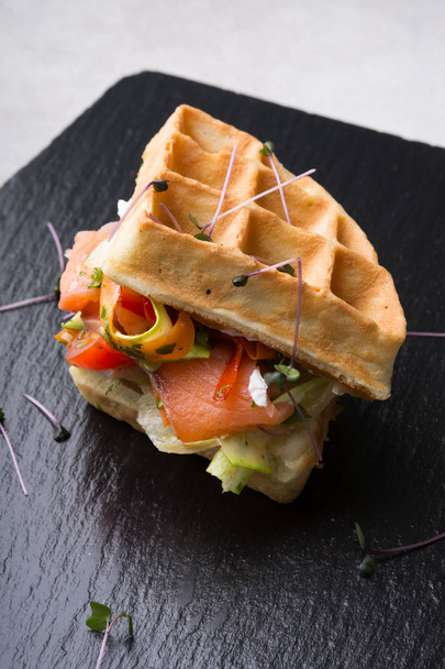 Belgian waffles sandwich with smoked salmon - Foto, immagini