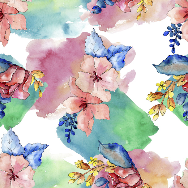 Bouquets floral botanical flowers. Watercolor background illustration set. Seamless background pattern. - Foto, Imagem