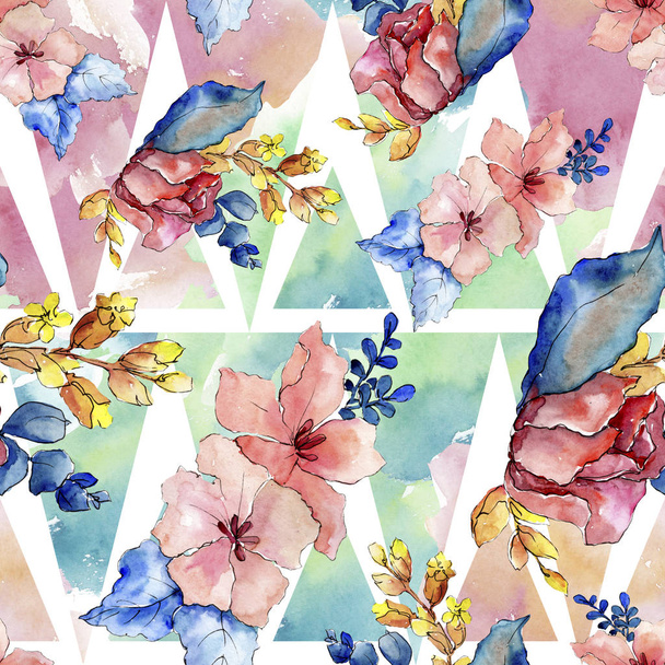 Bouquets floral botanical flowers. Watercolor background illustration set. Seamless background pattern. - Fotoğraf, Görsel