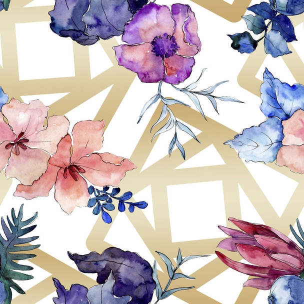 Bouquets floral botanical flowers. Watercolor background illustration set. Seamless background pattern. - Foto, Bild