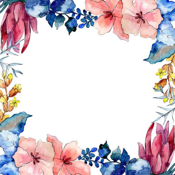 Bouquets floral botanical flowers. Watercolor background illustration set. Frame border ornament square. - Zdjęcie, obraz