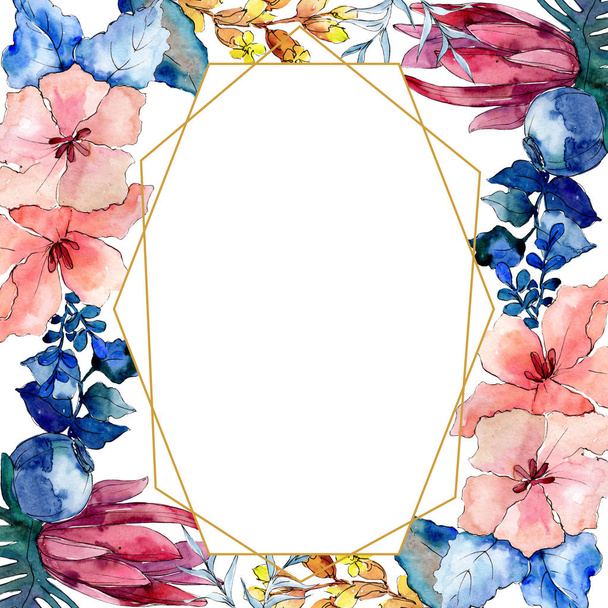 Bouquets floral botanical flowers. Watercolor background illustration set. Frame border ornament square. - Fotografie, Obrázek