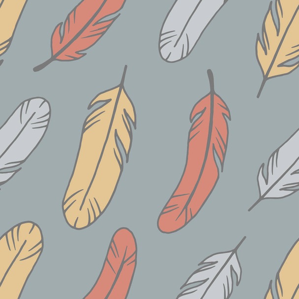 Vintage seamless pattern with original hand drawn feathers. Seamless vector pattern. - Διάνυσμα, εικόνα