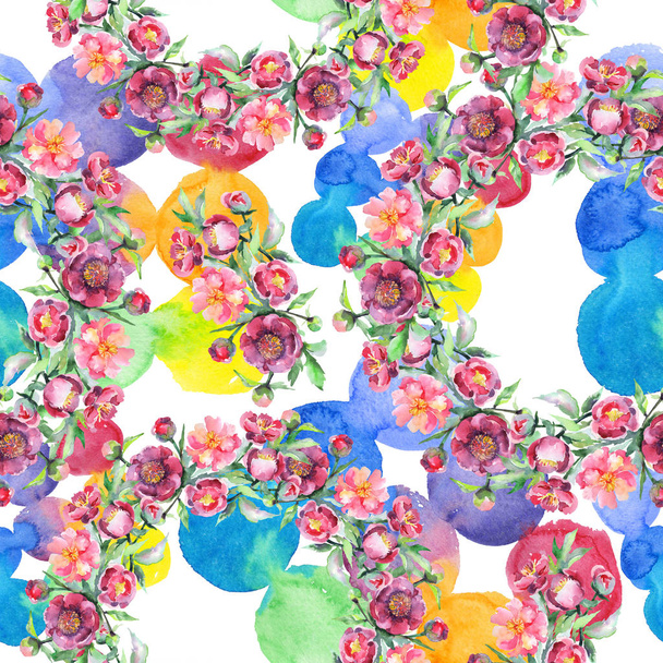 Bouquet di peonia fiori botanici floreali. Acquerello sfondo illustrazione set. Modello di sfondo senza soluzione di continuità
. - Foto, immagini