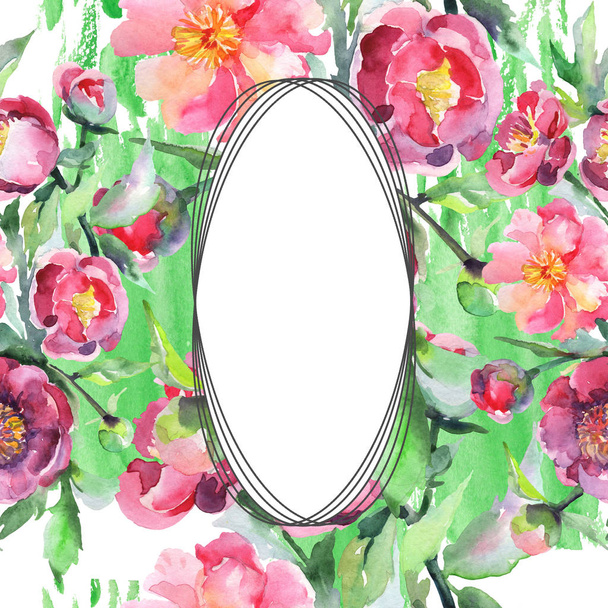 Peony bouquet floral botanical flowers. Watercolor background illustration set. Frame border ornament square. - Foto, afbeelding