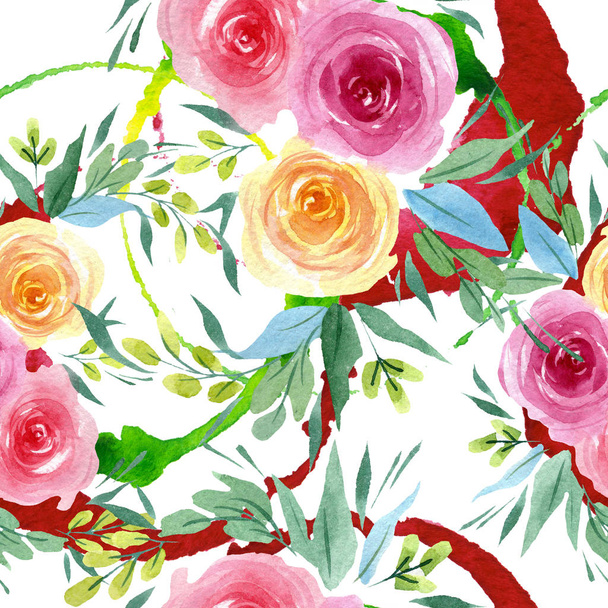 Peony floral botanical flowers. Watercolor background illustration set. Seamless background pattern. - Фото, изображение