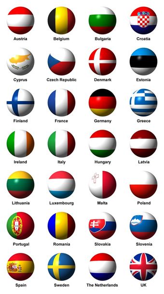 collage van vlaggen van de Europese Unie met labels - Foto, afbeelding