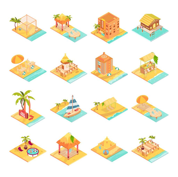 Conjunto de iconos de descanso tropical
 - Vector, imagen