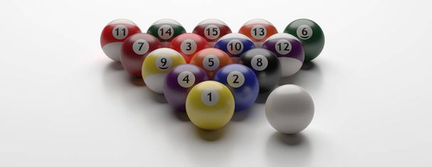 ビリヤードボールは白い背景に対して設定されます。3Dイラスト - 写真・画像