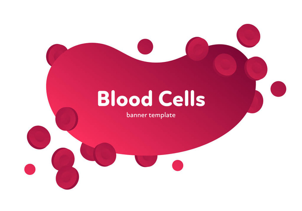 Vektorová buňka s plochým krevním obrázkem. Tvar červené přechodové kapaliny s erytrocyty izolovanými na bílém pozadí. Šablona prvku návrhu pro plakát, leták, kartu, nápis, uživatelské rozhraní, prezentace - Vektor, obrázek