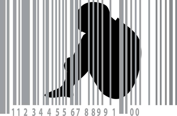 Niño explorado tras las rejas hecho de un código de barras, como símbolo de la trata de personas, ilustración vectorial EPS 8
 - Vector, imagen