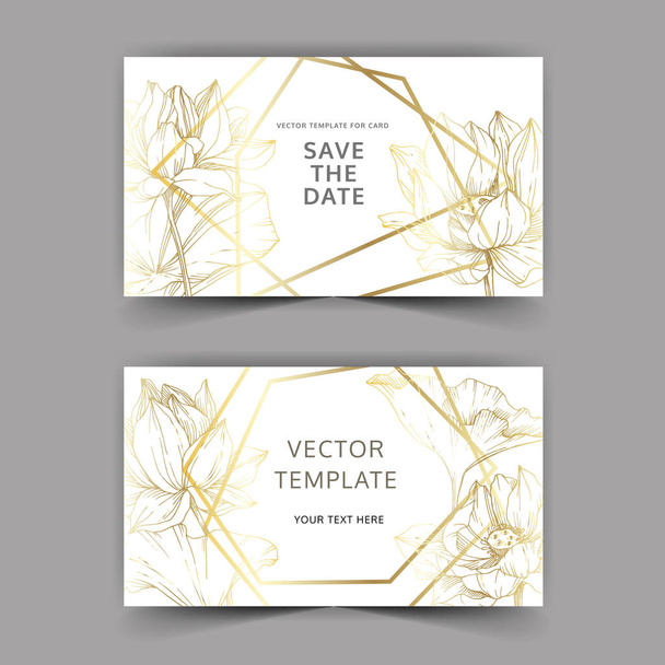 Vector Lotus floral botanical flowers. Black and white engraved ink art. Wedding background card decorative border. - Vektör, Görsel