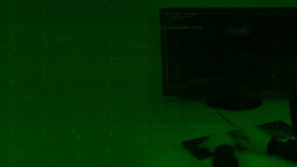 Schnelle Hände Programmierer geben Sie Code auf der Tastatur, grüner Hintergrund - Filmmaterial, Video