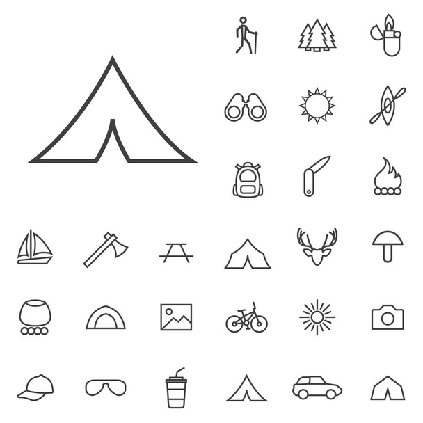 esquema de camping, delgado, plano, conjunto de iconos digitales
 - Vector, Imagen