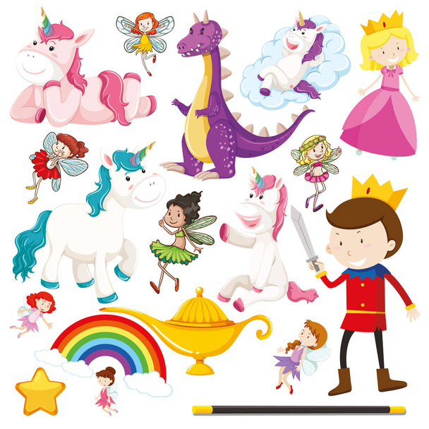 Set of fairytale characters on white background - Vector, Image
