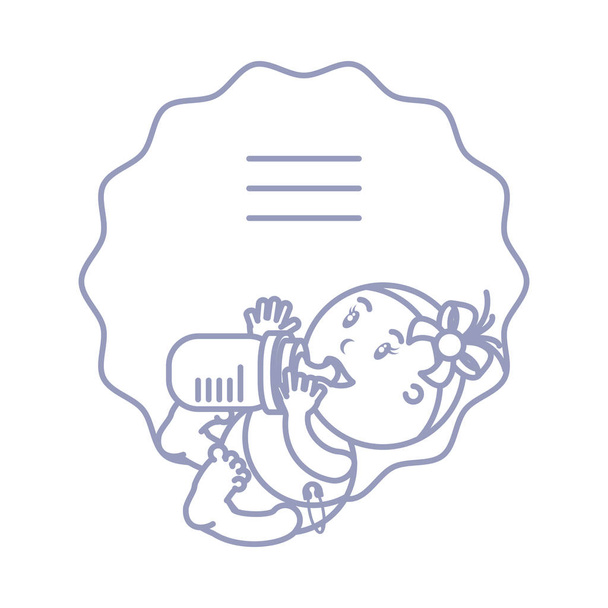 niedliches Baby-Mädchen mit Flaschenmilch im Siegel - Vektor, Bild