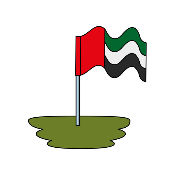 Флаг Объединённых Арабских Эмиратов развевается на шесте
 - Вектор,изображение