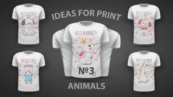 Set niedliche Tiere - Idee für Print-T-Shirt - Vektor, Bild
