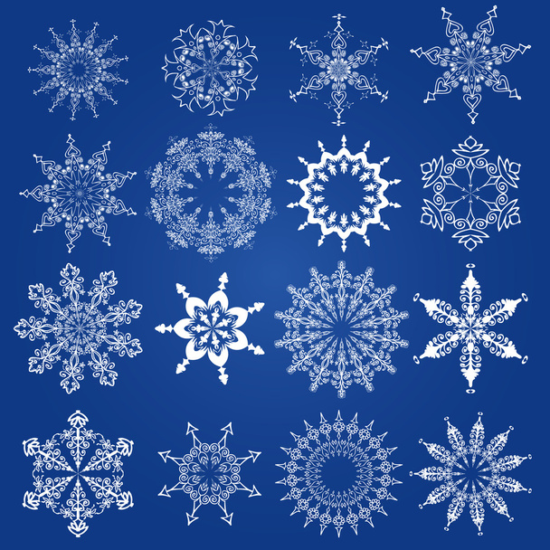 νιφάδες χιονιού, Χριστούγεννα σχεδιαστικά στοιχεία σε μπλε φόντο - Διάνυσμα, εικόνα