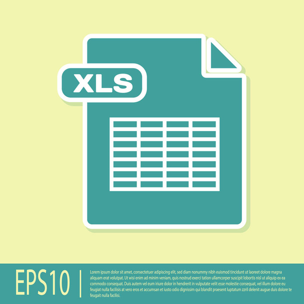 Groen xls-bestands document. Download xls knop icoon geïsoleerd op gele achtergrond. Excel-bestands symbool. Vector illustratie - Vector, afbeelding