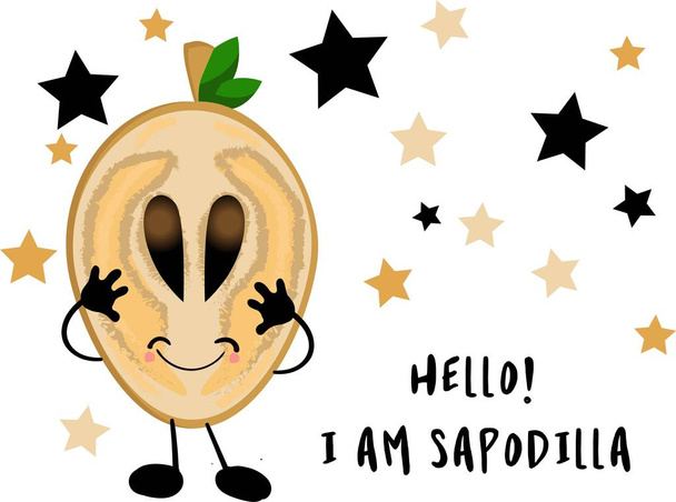 Sapodilla, fruit doodle drawings vector illustration. Sapodilla character. learning fruits. - Vector, Image