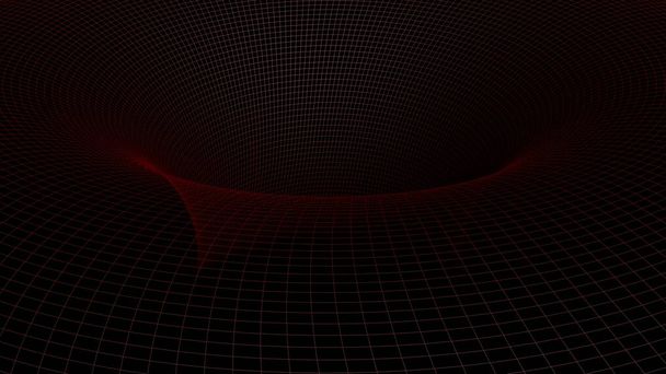 Червона математична поверхня, простежена червоними лініями на чорному тлі - 3D ілюстрація рендеринга
 - Фото, зображення