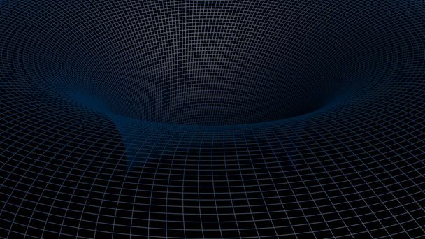 A blue mathematical surface traced with blue lines on a black background - 3D rendering illustration - Photo, Image