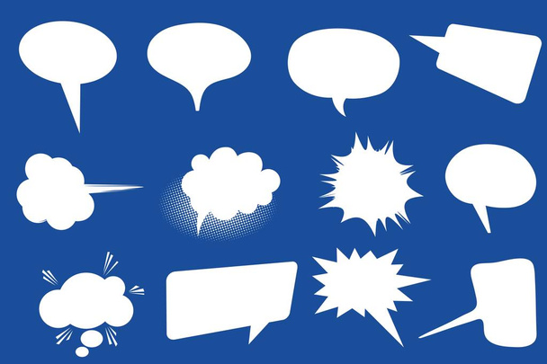 Készlet-ból beszéd buborék. Üres üres fehér beszédbuborékok. Karikatúra léggömb szó design kék háttér. Illusztrációs koncepció - Fotó, kép