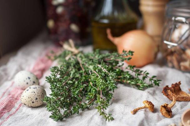Thyme and Other Mushroom Soup Ingredients - 写真・画像