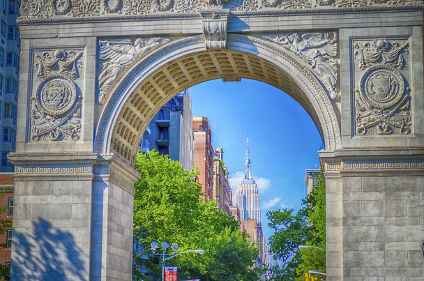 Washington Square Arch and the Empire State Building in the dist - Photo, Image