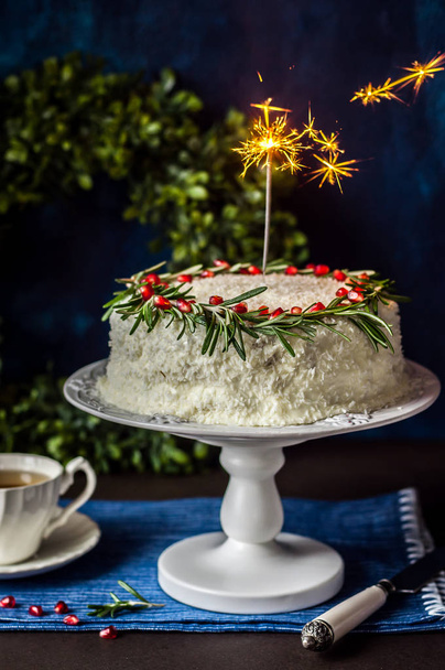Cristmas Coconut Cake with a Sparkler - Fotografie, Obrázek